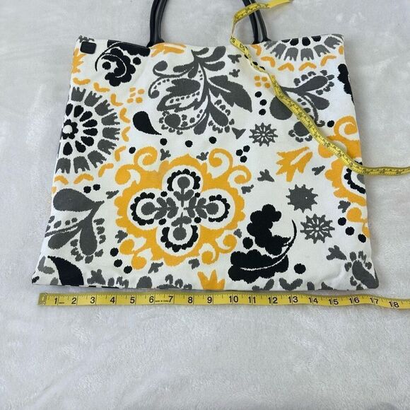 Pure Honey Reversible Canvas Market Tote Black Yellow Swirl Floral To Polka Dots - Picture 6 of 11